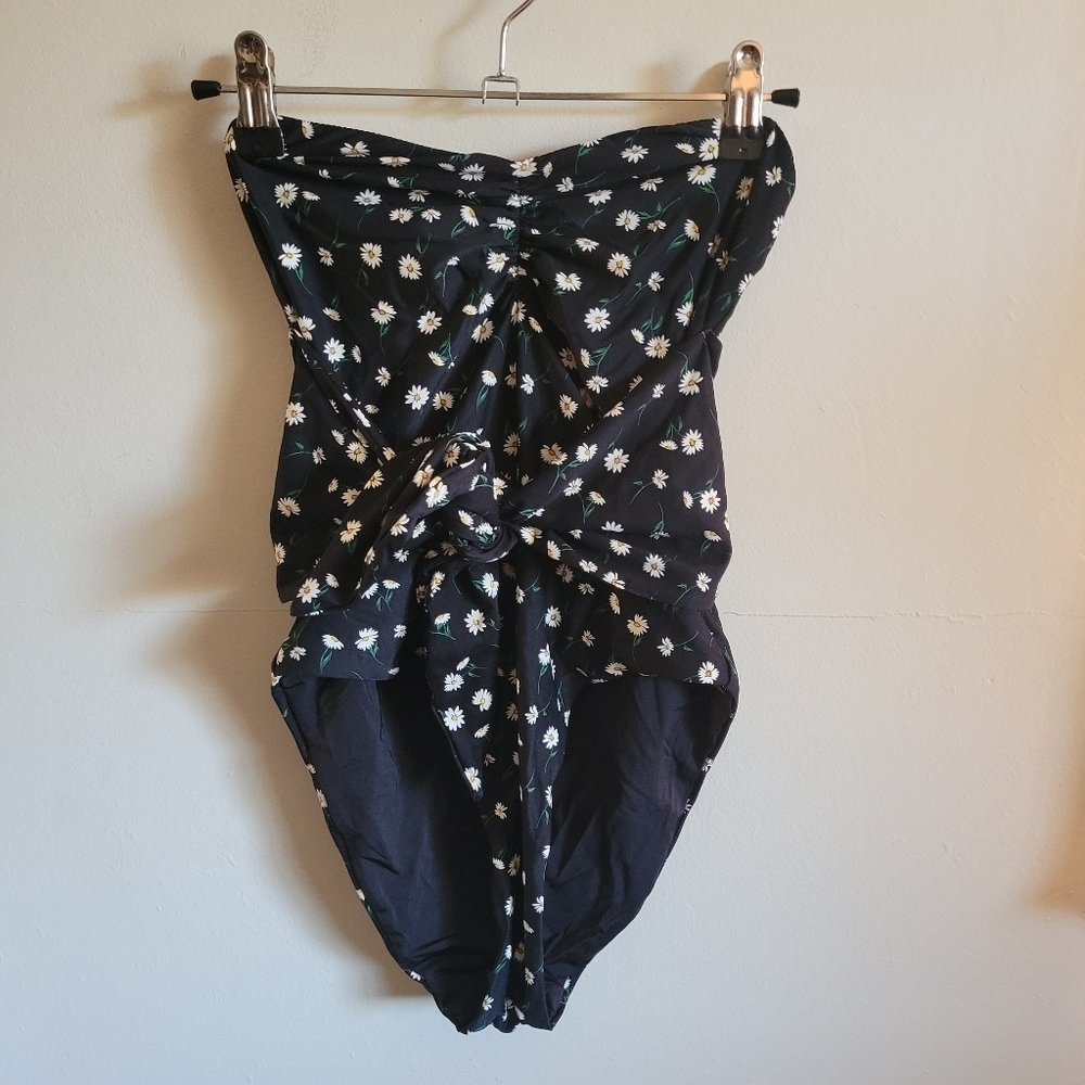 Onia One Piece Swim Suit XS White Black Floral Strapless